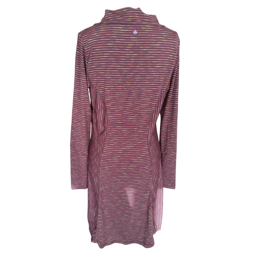Prana long sleeve scramble athletic dress sz S plum striped pattern athleisure